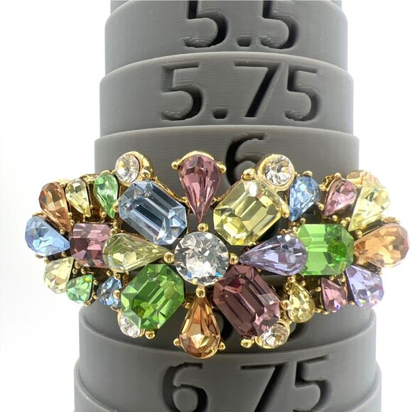 Ben Amun Bracelet Pastel Crystals Triple Box Link Chain Gold Tone Statement - Picture 3 of 16